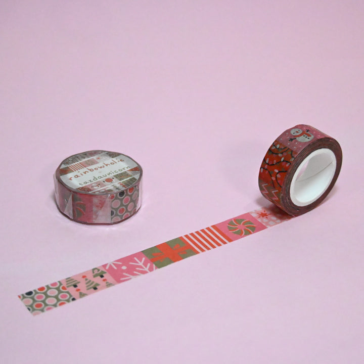 (MT057) Cinta washi con diseño de patchwork navideño original de Rainbowholic x Tazdaunicorn