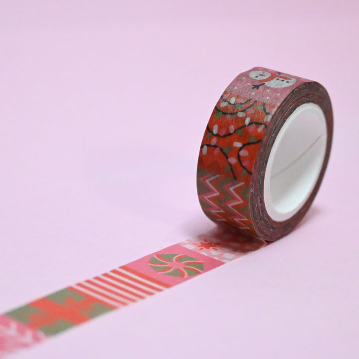 (MT057) Cinta washi con diseño de patchwork navideño original de Rainbowholic x Tazdaunicorn