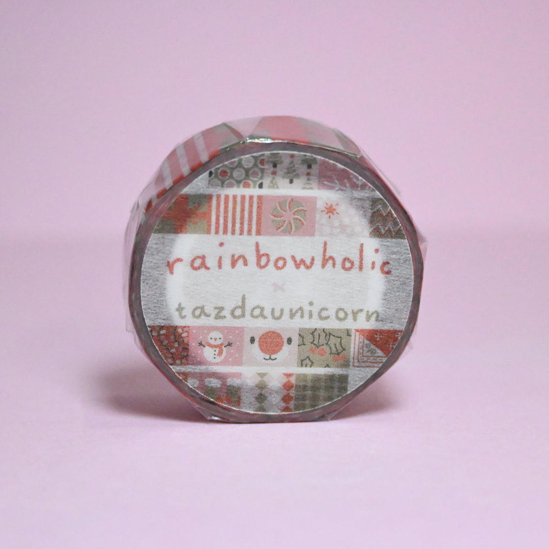 (MT057) Cinta washi con diseño de patchwork navideño original de Rainbowholic x Tazdaunicorn