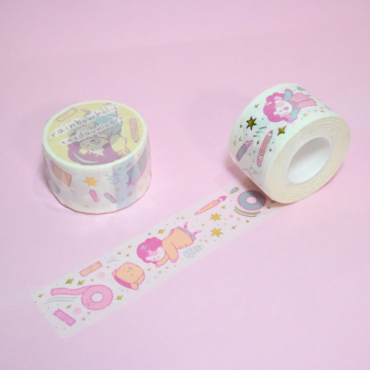 (MT045) Rainbowholic x Tazdaunicorn 3cm Washi Tape (w/ releasing paper)