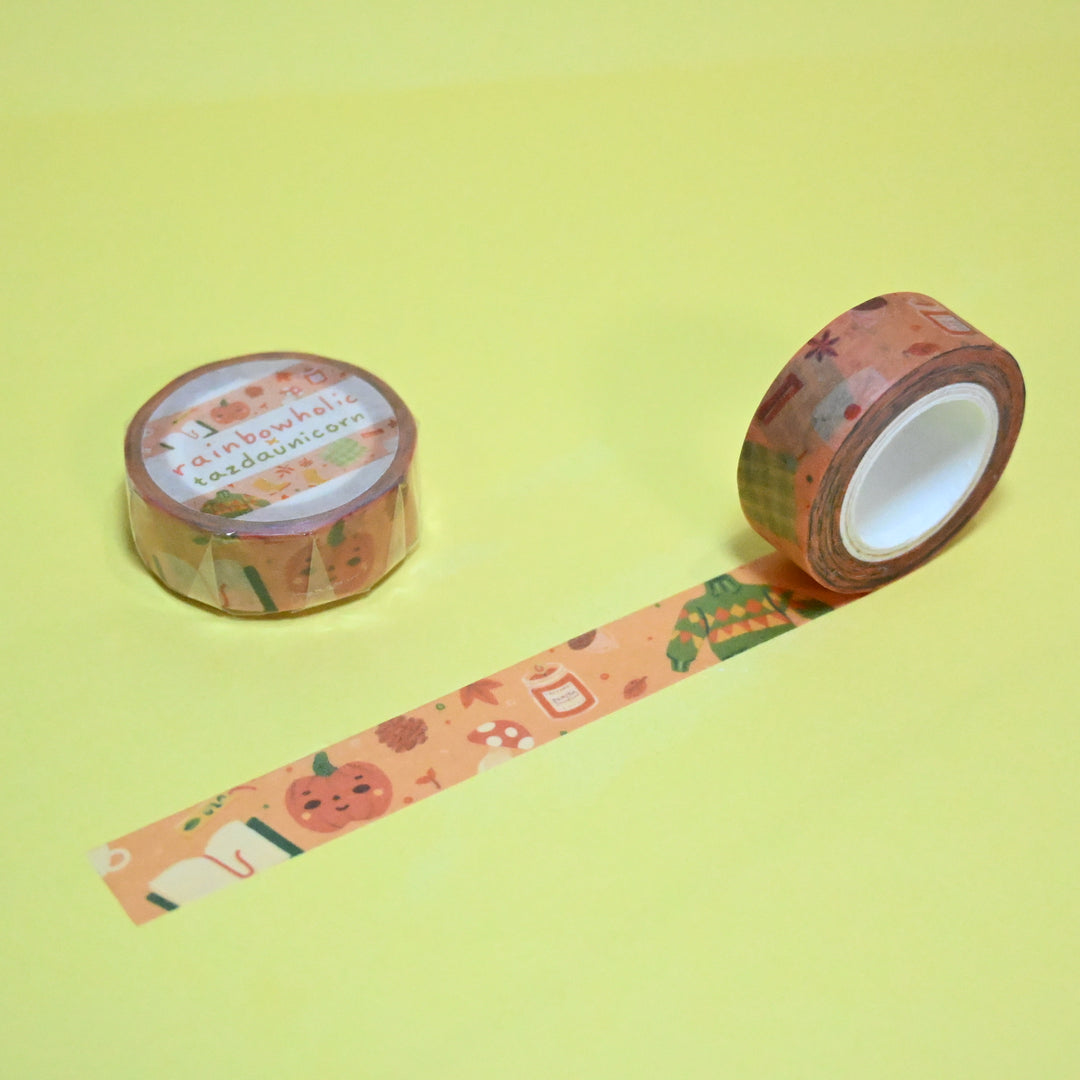 (MT090) Cinta washi naranja otoñal acogedora original de Rainbowholic x Tazdaunicorn