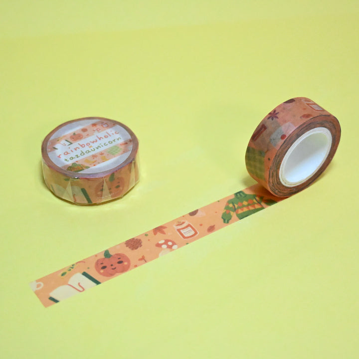 (MT090) Cinta washi naranja otoñal acogedora original de Rainbowholic x Tazdaunicorn