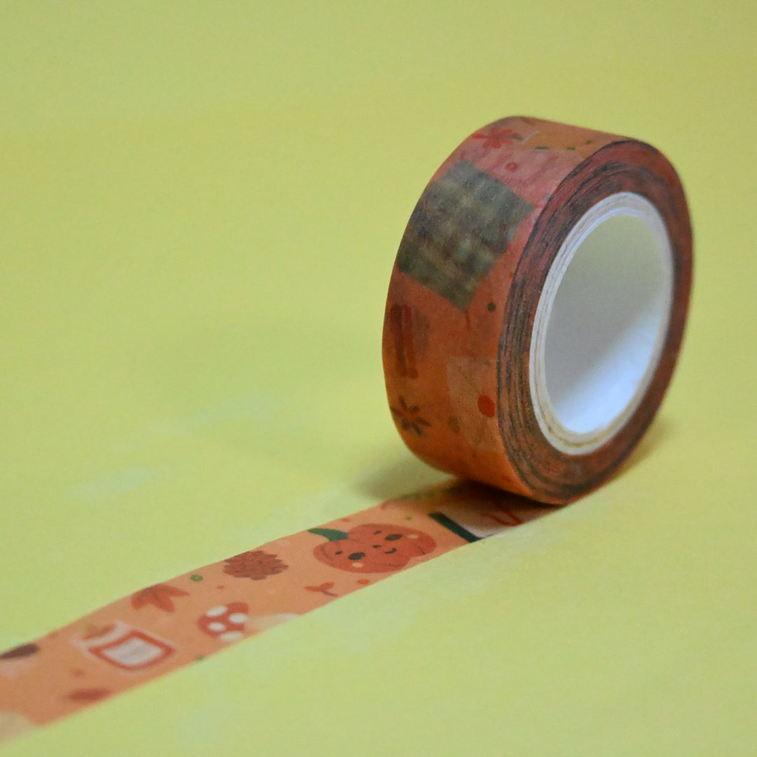 (MT090) Cinta washi naranja otoñal acogedora original de Rainbowholic x Tazdaunicorn