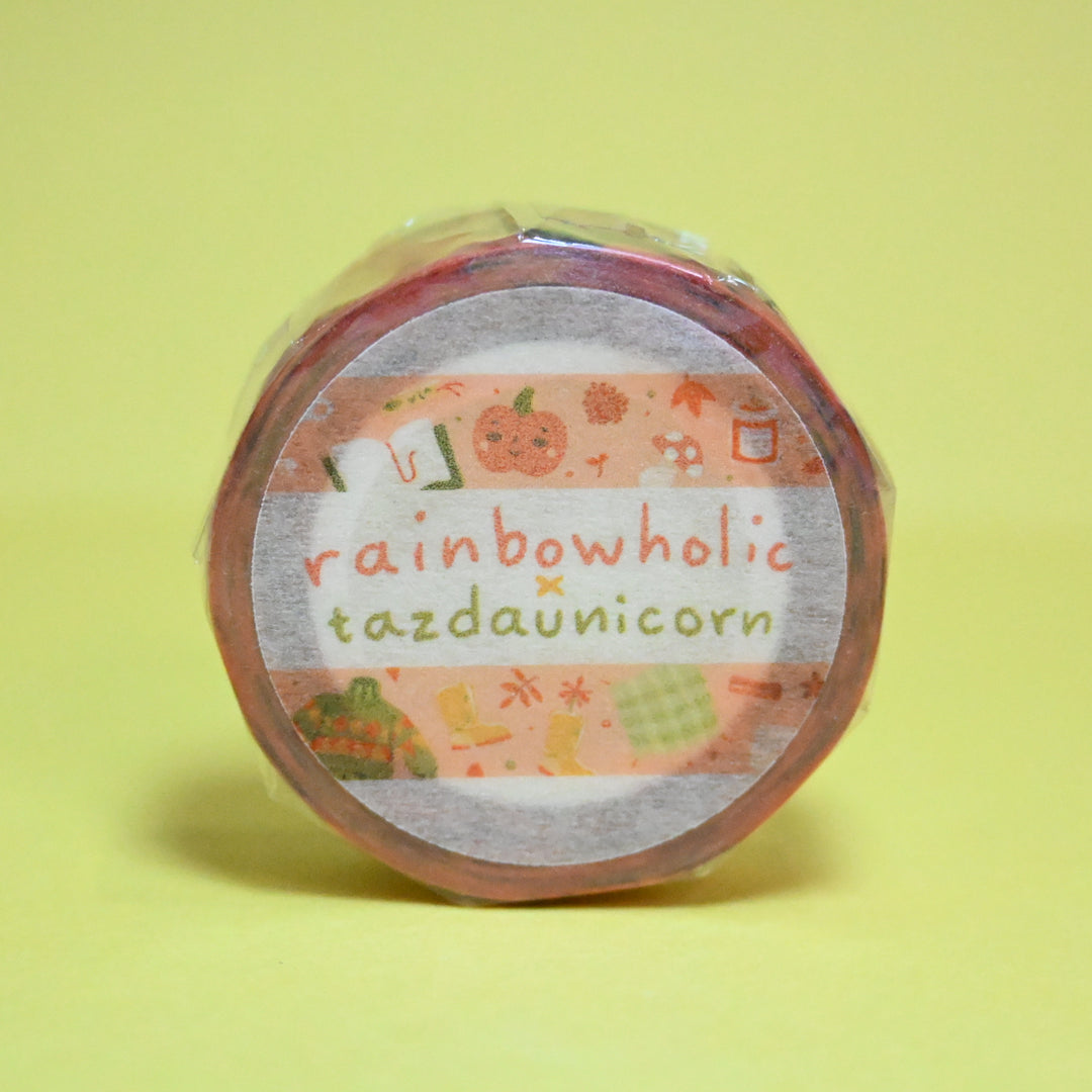 (MT090) Cinta washi naranja otoñal acogedora original de Rainbowholic x Tazdaunicorn