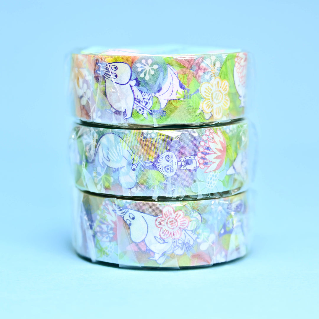 World Craft Moomin Colorful Flowers Semi-clear Film Tape
