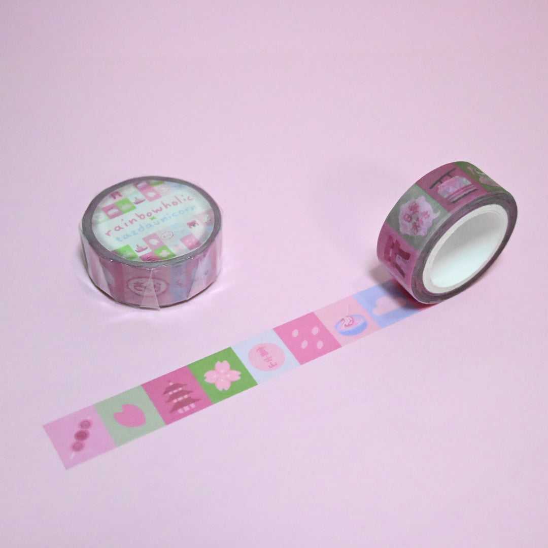 (MT092) Ruban Washi original Rainbowholic x Tazdaunicorn Sakura et Mt. Fuji