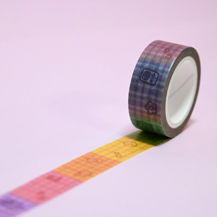 (MT130) Original Rainbowholic x Tazdaunicorn Gingham Doodles Washi Tape