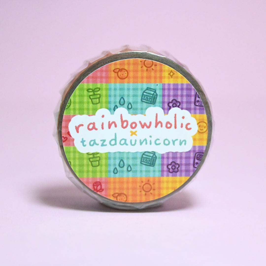 (MT130) Original Rainbowholic x Tazdaunicorn Gingham Doodles Washi Tape