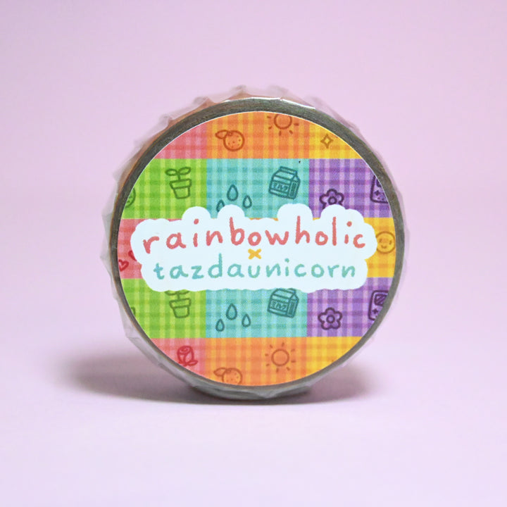 (MT130) Original Rainbowholic x Tazdaunicorn Gingham Doodles Washi Tape
