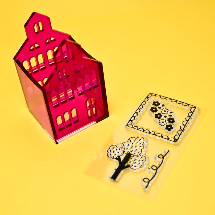 Komamono Lab Townscape Acrylic Stamp MEDIUM Hot Pink