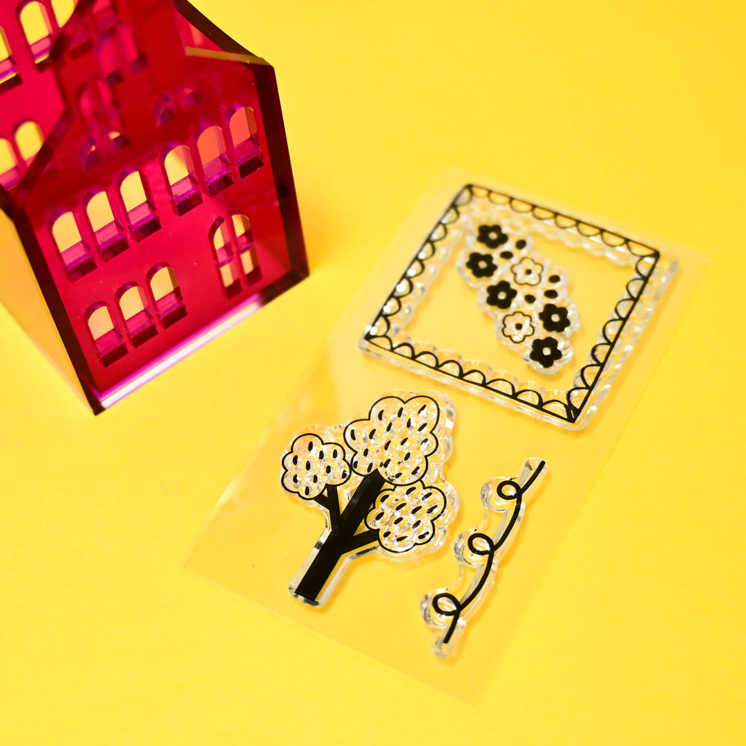 Komamono Lab Townscape Acrylic Stamp MEDIUM Hot Pink