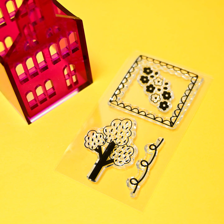 Komamono Lab Townscape Acrylic Stamp MEDIUM Hot Pink