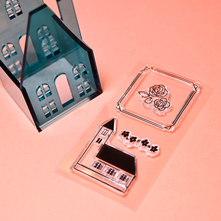 Komamono Lab Townscape Acrylic Stamp MEDIUM Teal