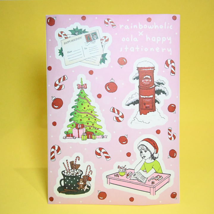 (ST016) Juego de pegatinas originales "Holiday Journaling" de la colaboración Rainbowholic x Oola Happy Stationery (2 hojas)