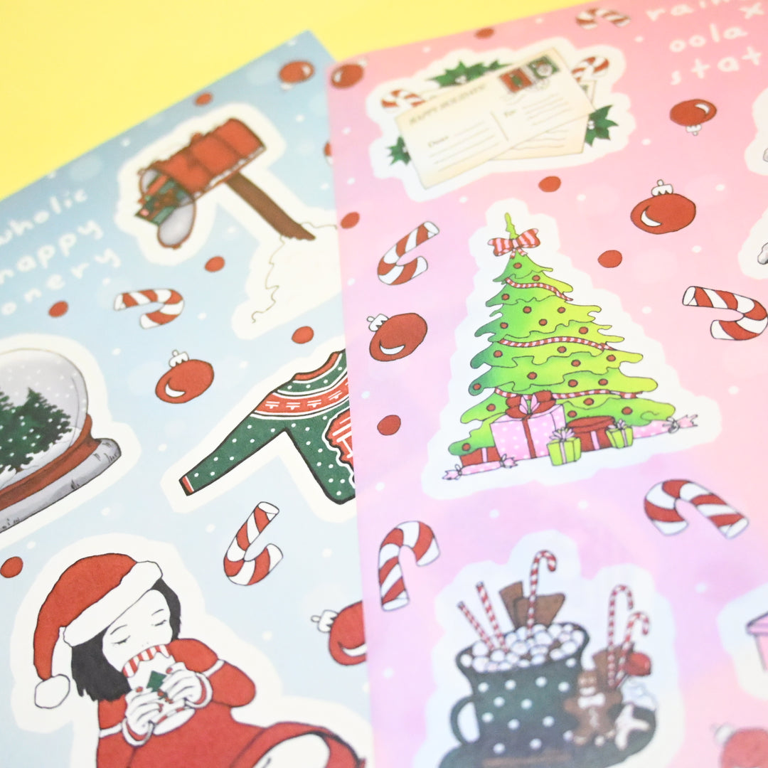 (ST016) Juego de pegatinas originales "Holiday Journaling" de la colaboración Rainbowholic x Oola Happy Stationery (2 hojas)