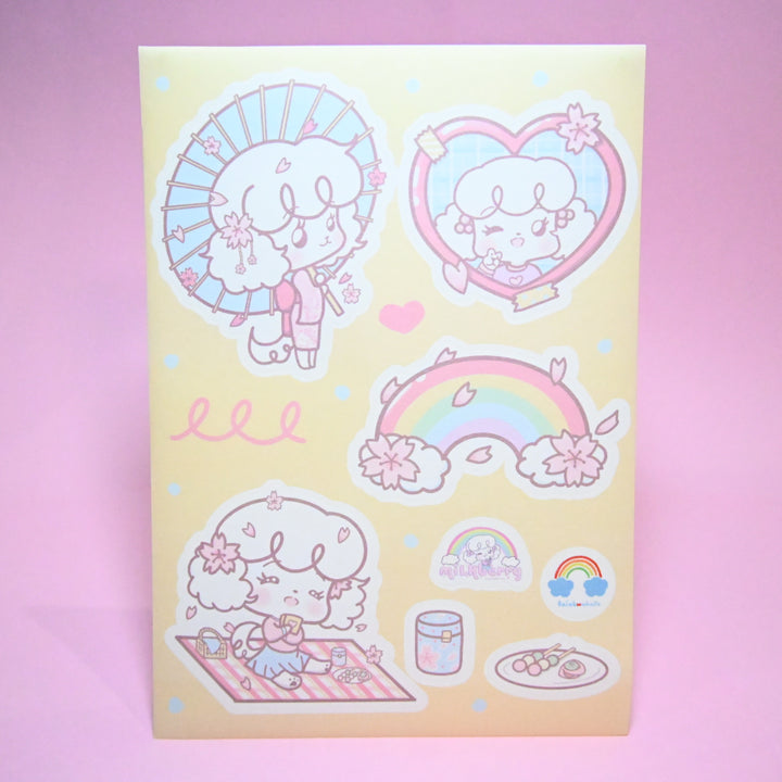 (ST008) Ensemble d'autocollants Sakura Hanami en collaboration avec Rainbowholic x MilkBerry Company (2 feuilles)