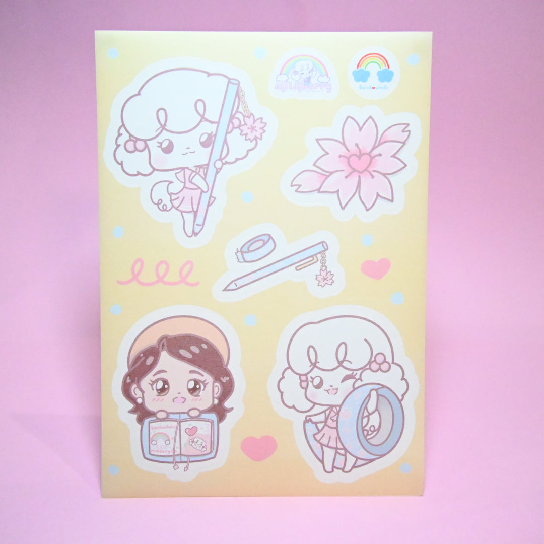 (ST008) Ensemble d'autocollants Sakura Hanami en collaboration avec Rainbowholic x MilkBerry Company (2 feuilles)