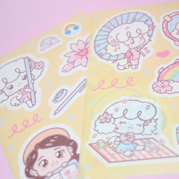 (ST008) Ensemble d'autocollants Sakura Hanami en collaboration avec Rainbowholic x MilkBerry Company (2 feuilles)