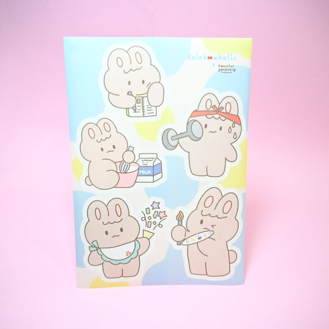(ST038) Original Rainbowholic x Hamstergampoong Rabbit Life Sticker Set (2 sheets)