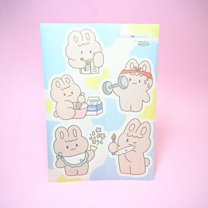(ST038) Original Rainbowholic x Hamstergampoong Rabbit Life Sticker Set (2 sheets)