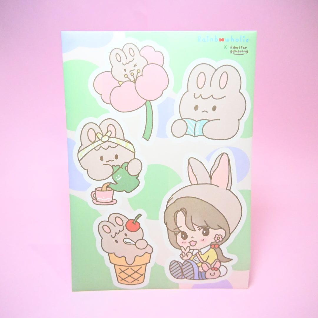 (ST038) Original Rainbowholic x Hamstergampoong Rabbit Life Sticker Set (2 sheets)