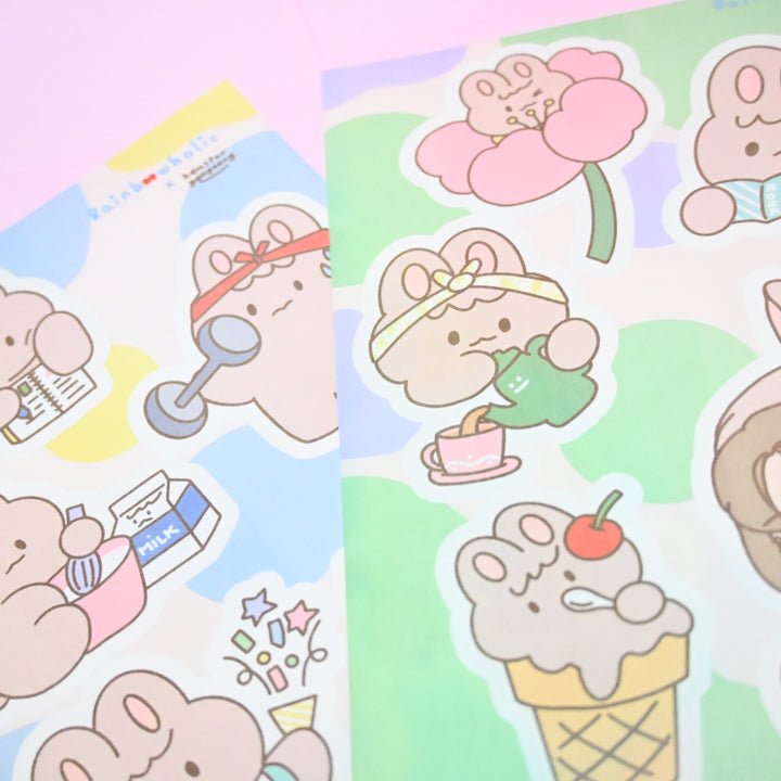 (ST038) Original Rainbowholic x Hamstergampoong Rabbit Life Sticker Set (2 sheets)