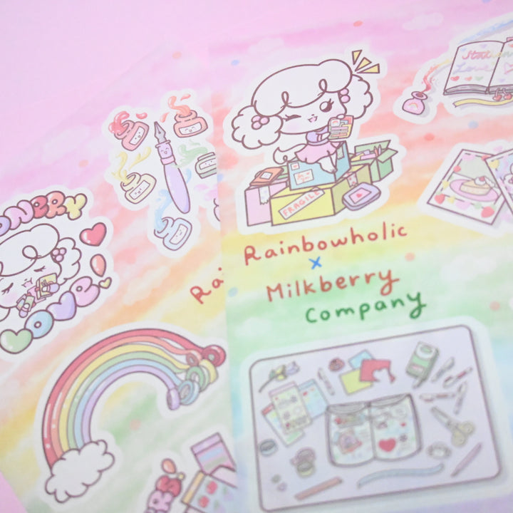 (ST039) Rainbowholic x MilkBerry Company Collaboration Stationery Love Sticker Set (2 sheets)