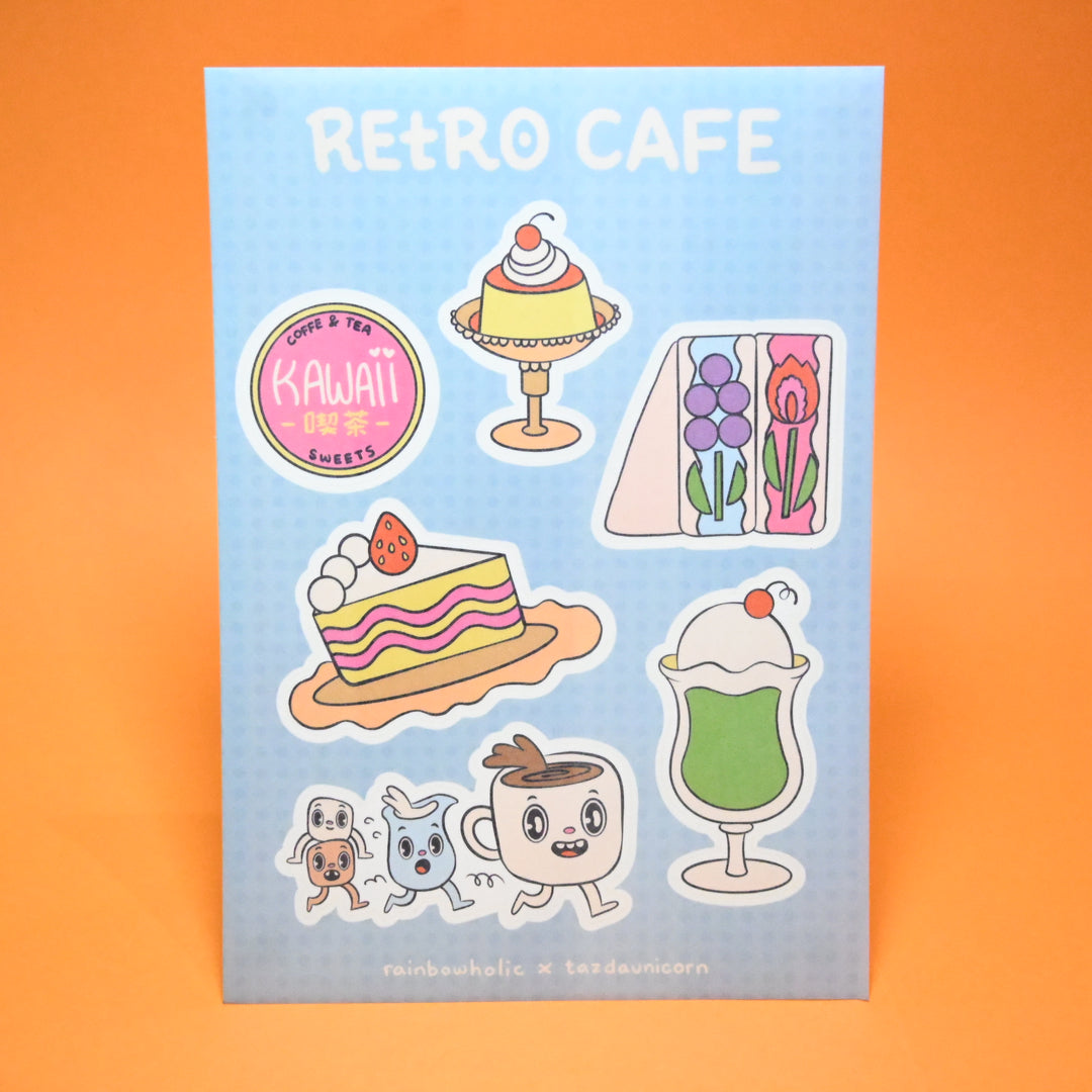 (ST043) Original Rainbowholic x Tazdaunicorn "Retro Cafe & Bakery" Sticker Set (2 sheets)