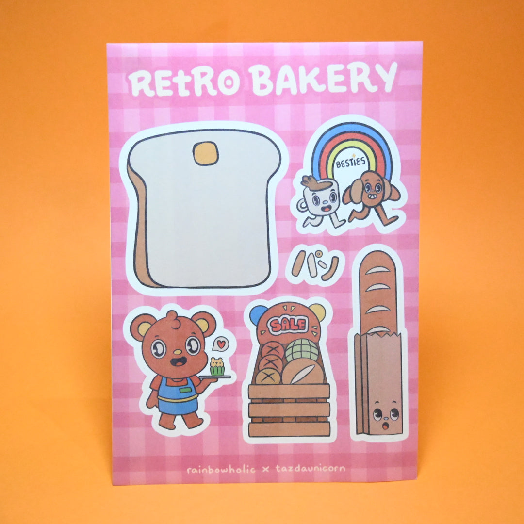 (ST043) Original Rainbowholic x Tazdaunicorn "Retro Cafe & Bakery" Sticker Set (2 sheets)