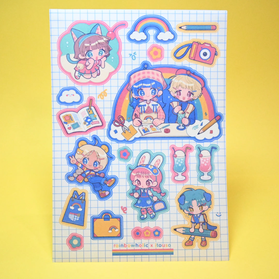 (ST065) Rainbowholic x itousa Bungu Kissa & Playground A5 Sticker Sheet Set (2 sheets)