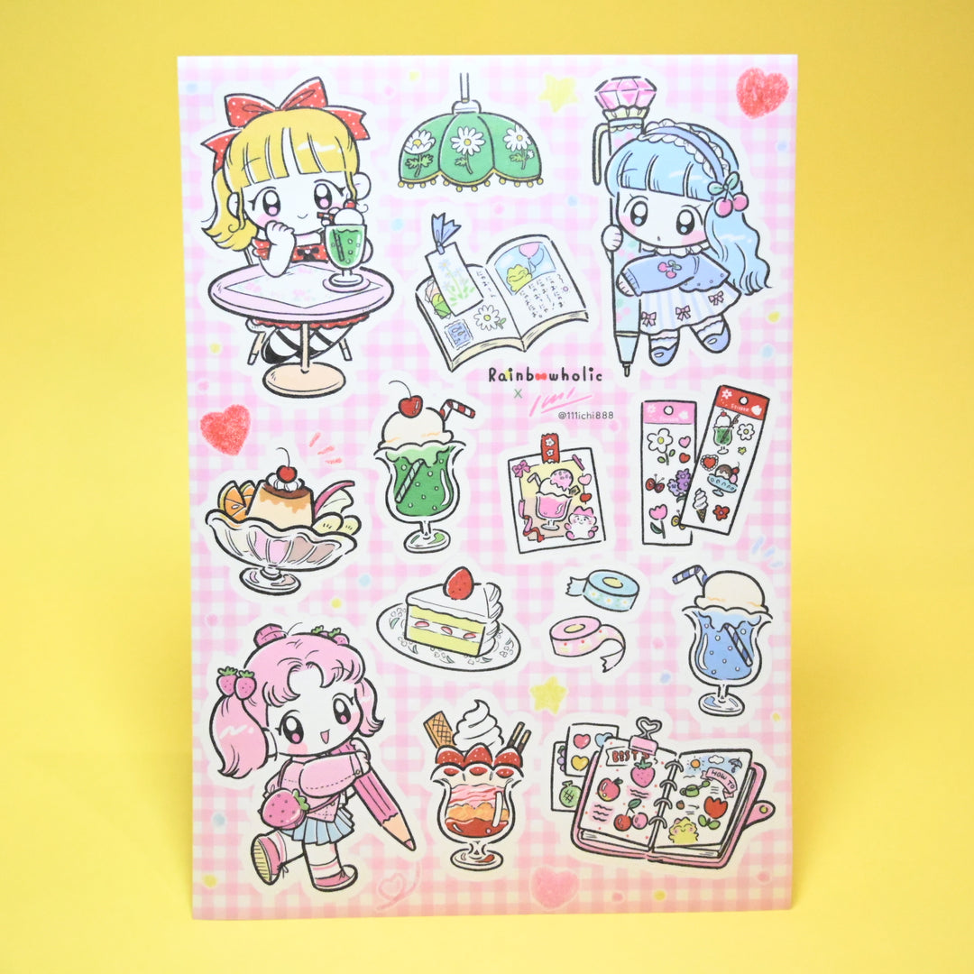(ST066) Rainbowholic x Ichi Bungu Kissa & Bakery A5 Sticker Sheet Set (2 sheets)