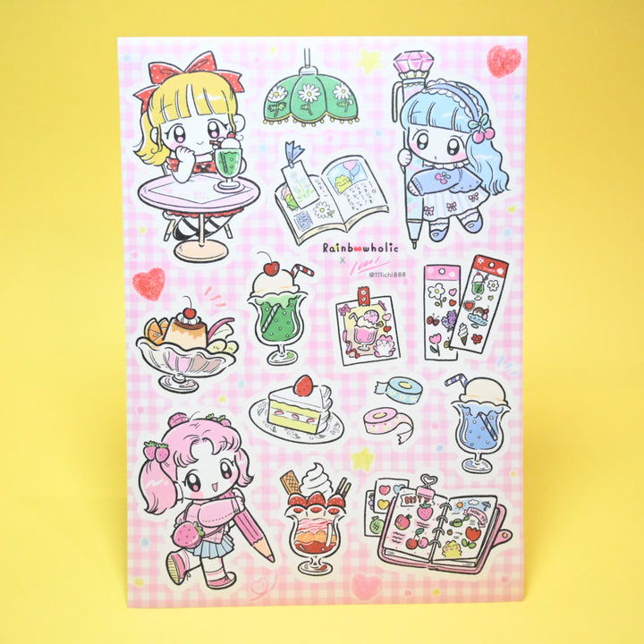 (ST066) Rainbowholic x Ichi Bungu Kissa & Bakery A5 Sticker Sheet Set (2 sheets)