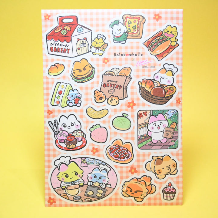 (ST066) Rainbowholic x Ichi Bungu Kissa & Bakery A5 Sticker Sheet Set (2 sheets)