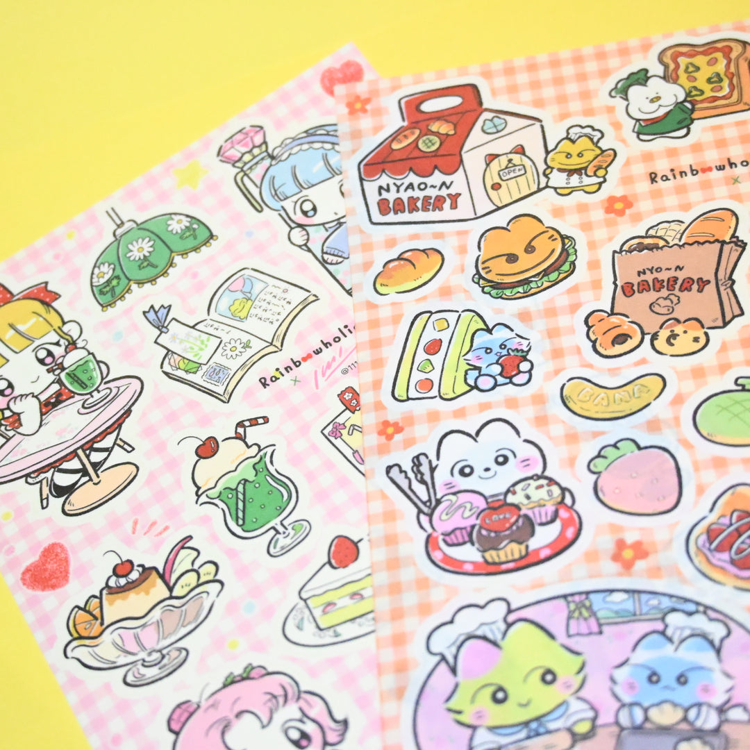 (ST066) Rainbowholic x Ichi Bungu Kissa & Bakery A5 Sticker Sheet Set (2 sheets)