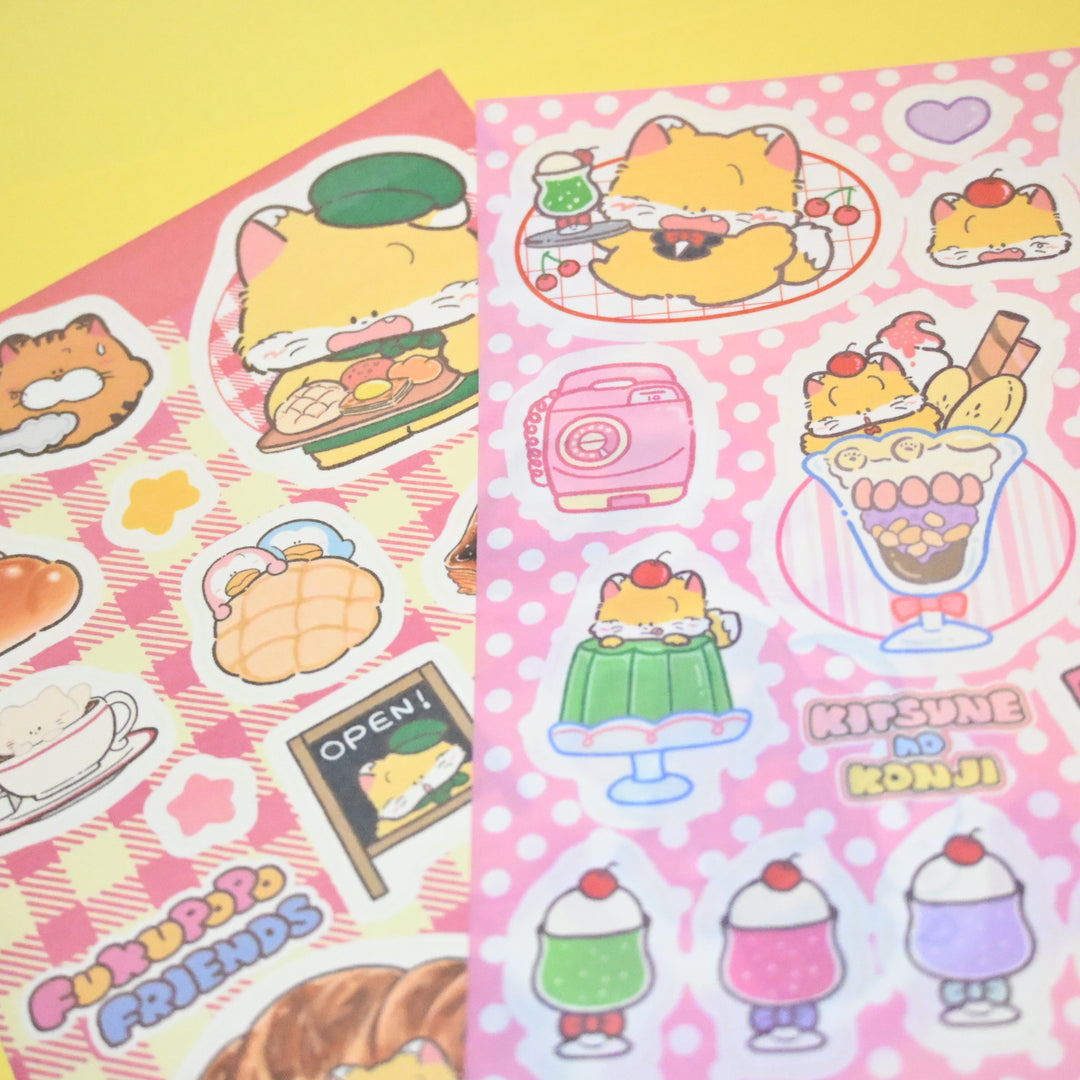 (ST067) Rainbowholic x Fukupopoya Bungu Kissa & Bakery A5 Sticker Sheet Set (2 sheets)