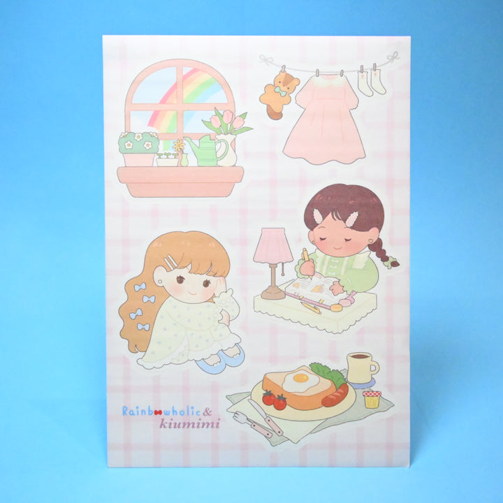 (ST063) Rainbowholic x Kiumimi Pastel Girls Daily Life A5 Sticker Sheet Set (2 sheets)