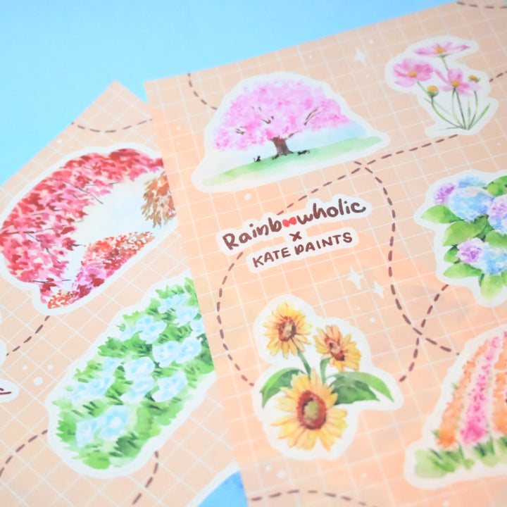(ST052) Rainbowholic x Kate Paints Beautiful Scenery / Seasons Sticker Set (2 sheets)
