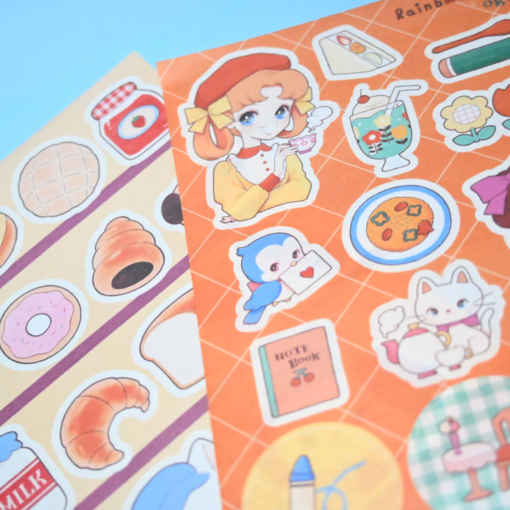 (ST064) Rainbowholic x oguchi Bungu Kissa & Bakery A5 Sticker Sheet Set (2 sheets)