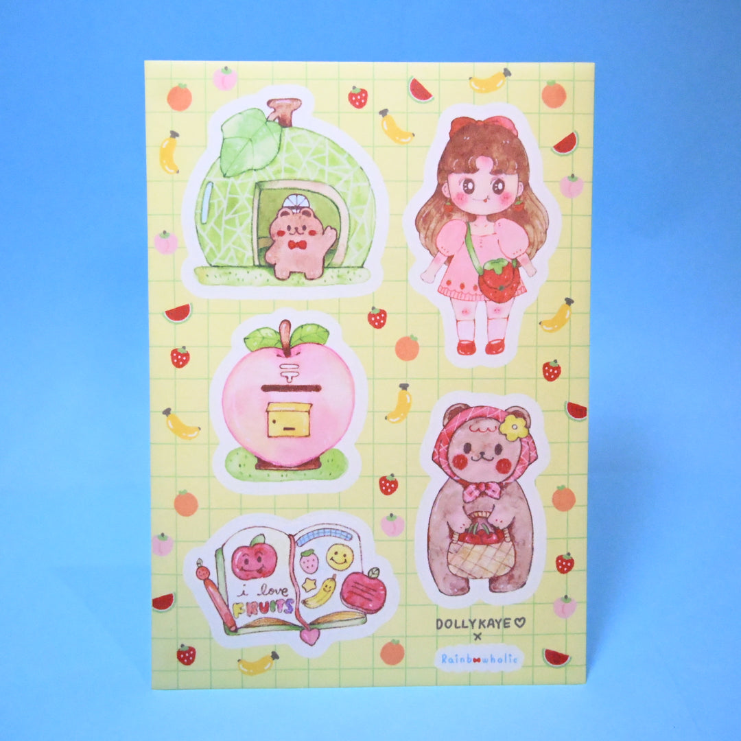 (ST097) Juego de calcomanías originales "Fruits" de Rainbowholic x Dolly Kaye Art (2 hojas)