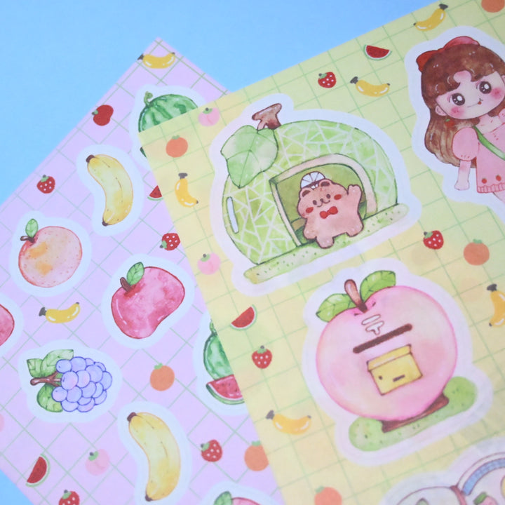 (ST097) Juego de calcomanías originales "Fruits" de Rainbowholic x Dolly Kaye Art (2 hojas)