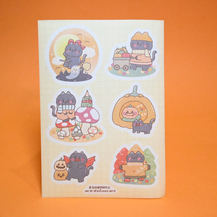 (DK010) Rainbowholic x Dolly Kaye Halloween Cat A6 Sticker
