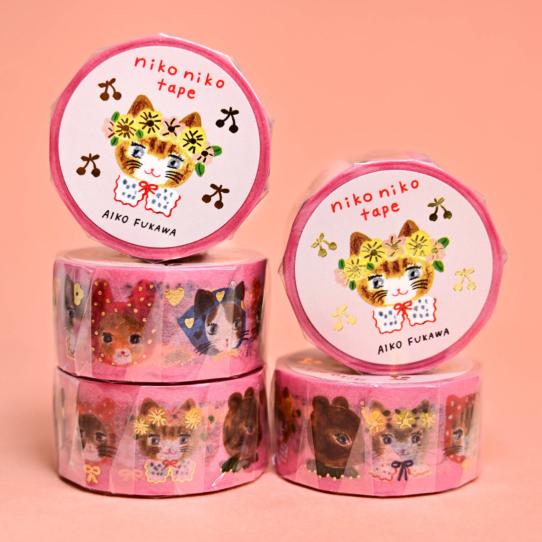 cozyca Aiko Fukawa Niko Niko Cat Pink Washi Tape 2cm