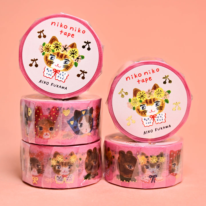 cozyca Aiko Fukawa Niko Niko Cat Pink Washi Tape 2cm