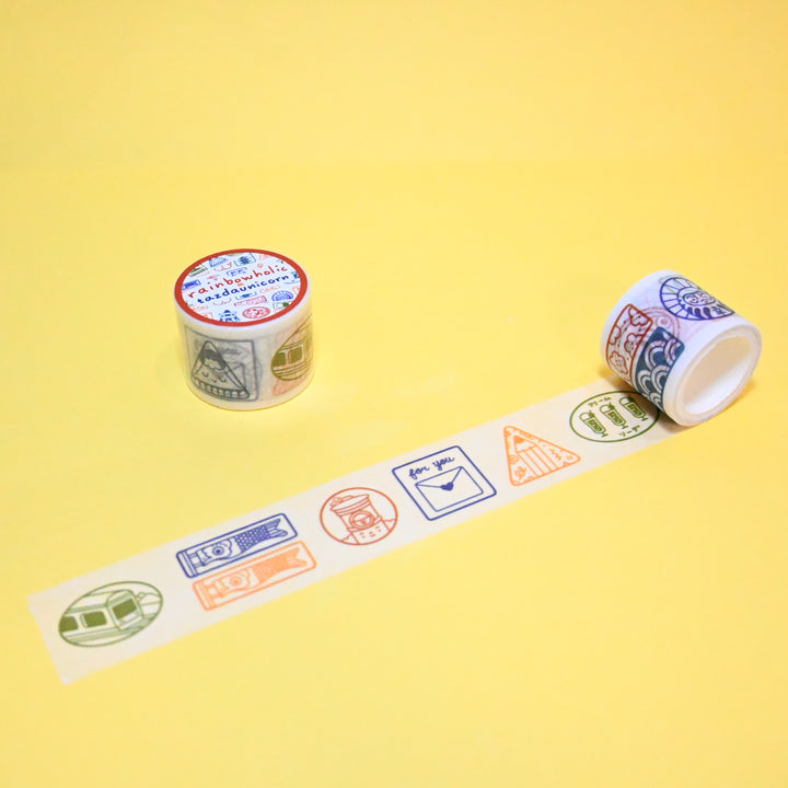 (MT112) Original Rainbowholic x Tazdaunicorn Rainbowholic Japan Stamp 3CM Easy Cut Washi Tape