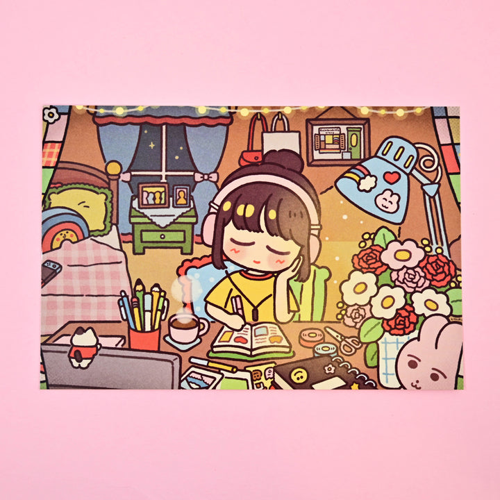 (PC004) レインボーホリック × チチリトル 私の居心地の良い部屋 &amp; ジャーナリングタイム ポストカード &amp; ステッカーセット