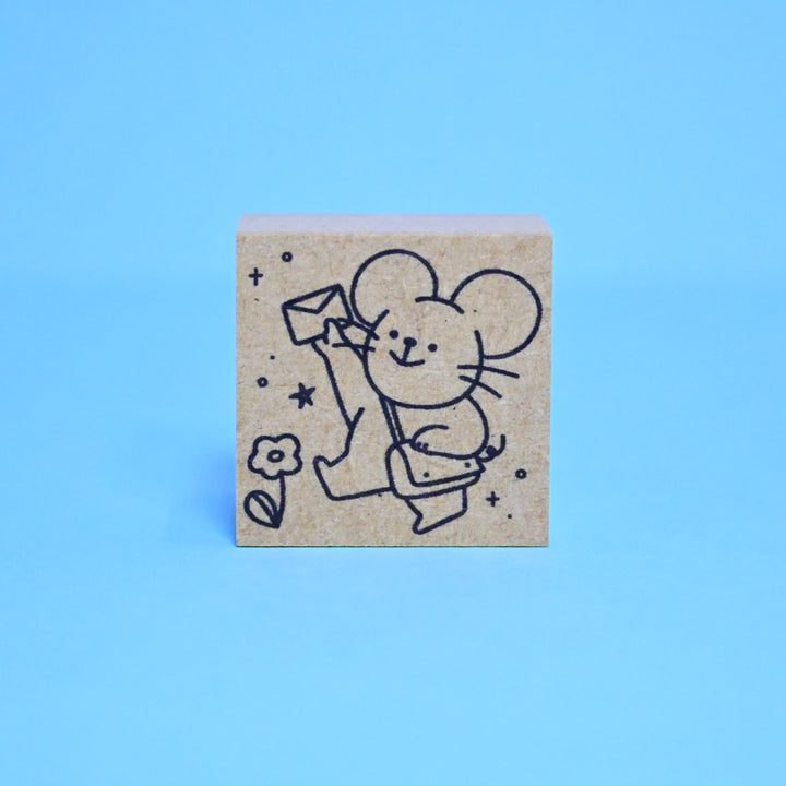 (WS004) Rainbowholic x Mandie Kuo Cute Mouse Mailman Wooden Stamp