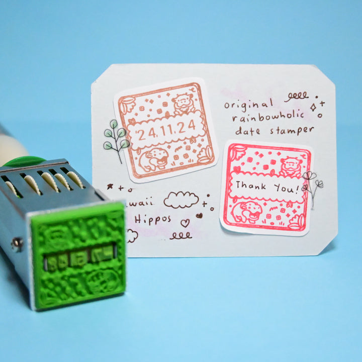 (HS002) Rainbowholic Original Date Stamp - Kawaii Hippo