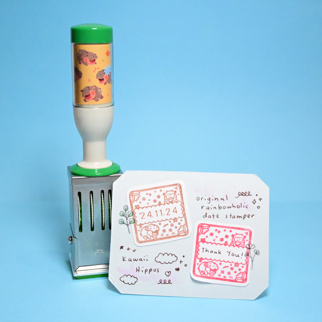 (HS002) Rainbowholic Original Date Stamp - Kawaii Hippo