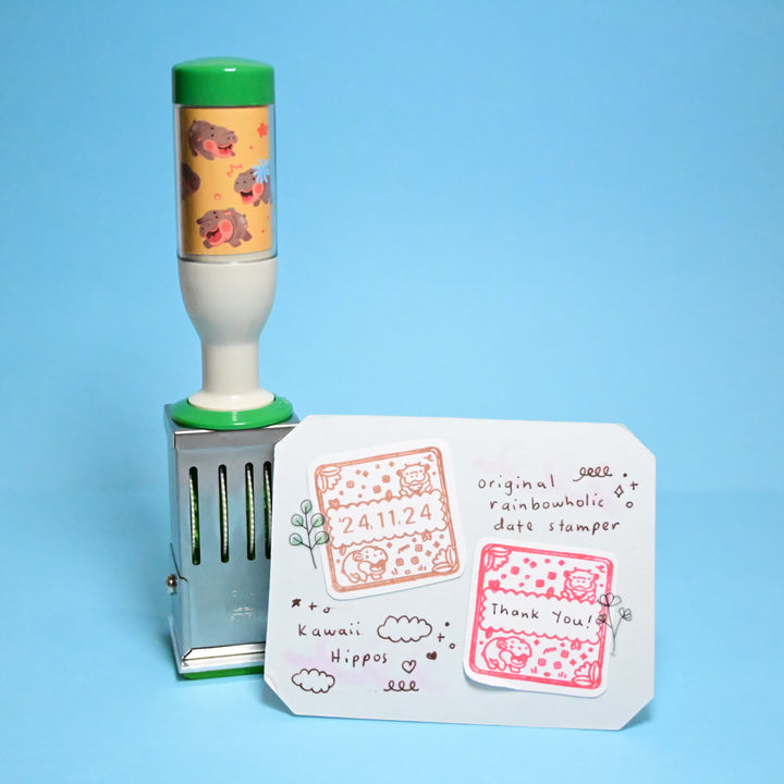 (HS002) Rainbowholic Original Date Stamp - Kawaii Hippo