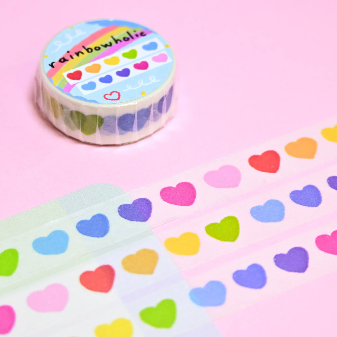 (MT007) Original Rainbow Hearts Washi Tape 1.5cm